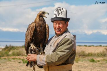 Eagle hunter with his eagle in Kyrgyzstan