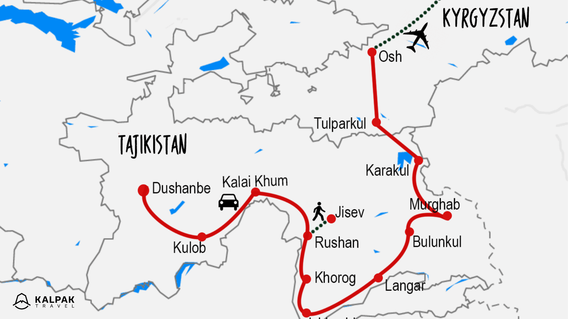 Pamir Highway map on the example of the tour