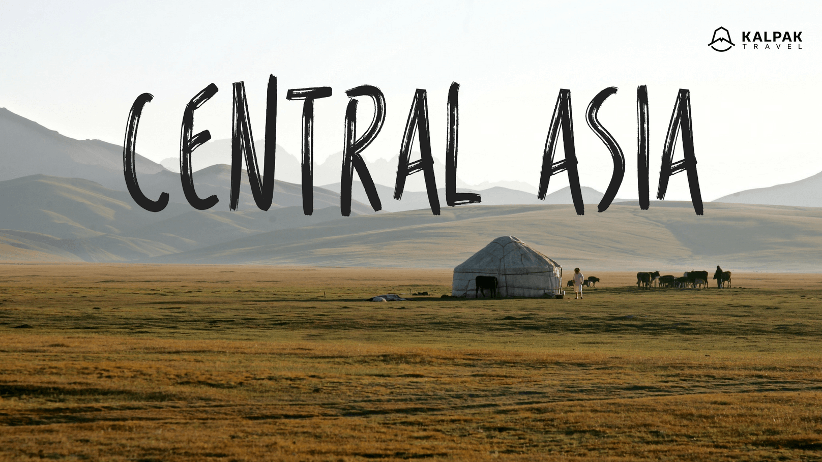 Central Asia caption on a landscape photo with a yurt