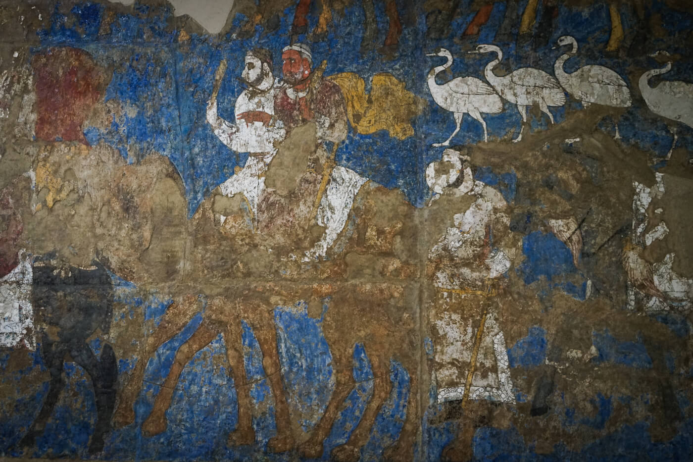 Sogdians of Central Asia, the ancient silk road traders mural from Samarkand, Afrosiab